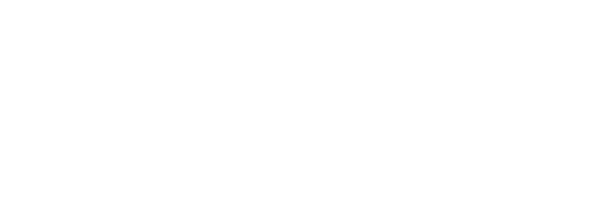 A black and white logo with the word "aspire" in the center.